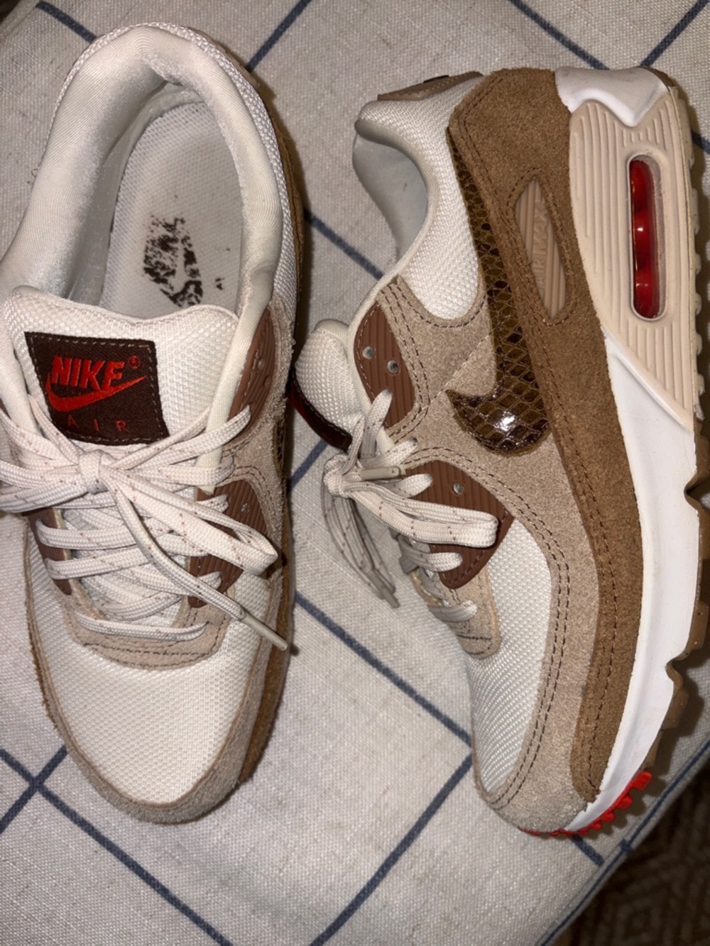 Women’s Nike Air Max Sneakers in Brown, White & Red Accent